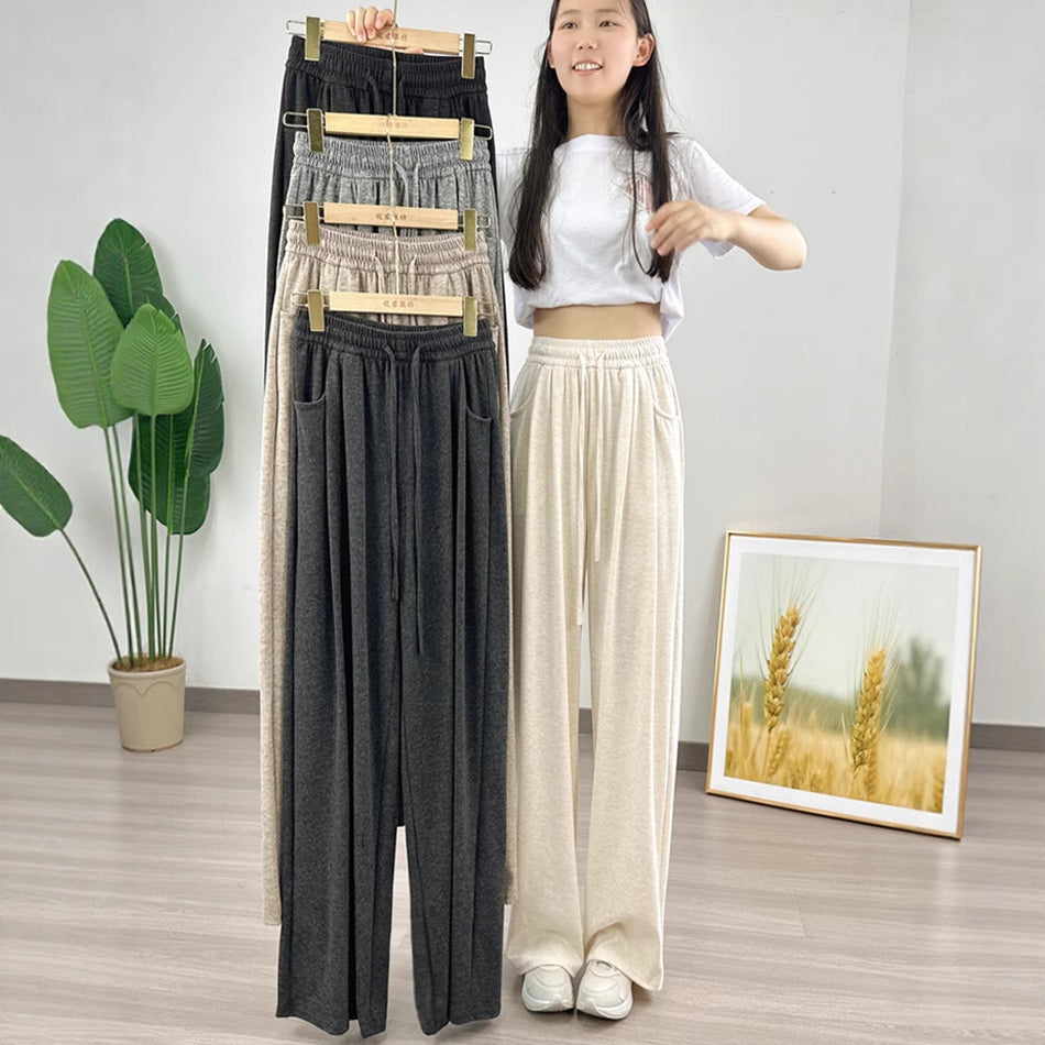 Gray Lazy Wide-Leg Pants