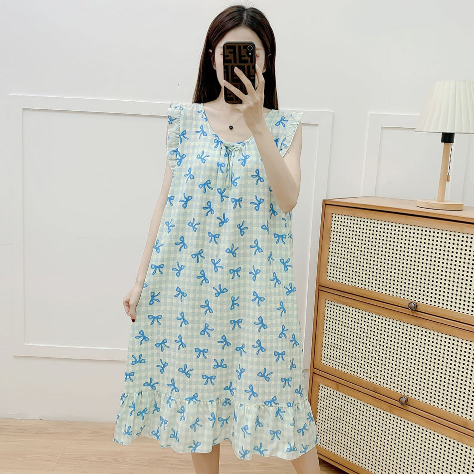 Cotton Silk Sleeveless Nightgown