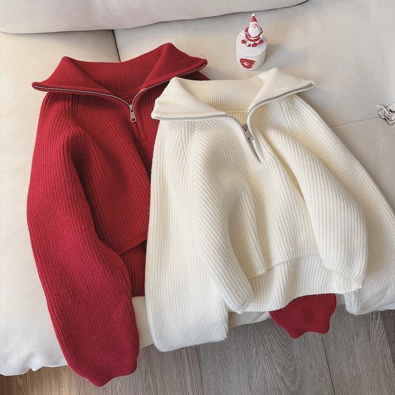 Women’s Loose Lapel Zipper Knitwear Sweater
