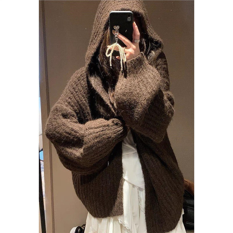 Women’s Korean Loose Hooded Sweater Jacket 2025