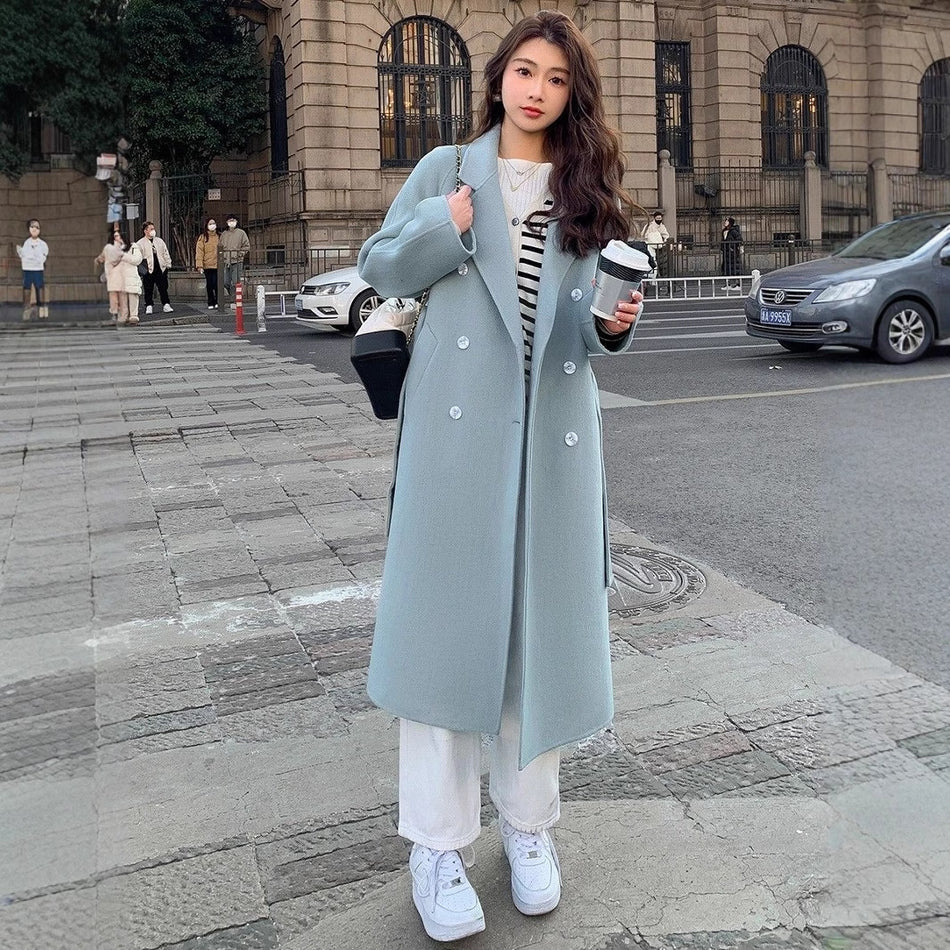 Women’s Blue Double-Sided Woolen Coat 2024