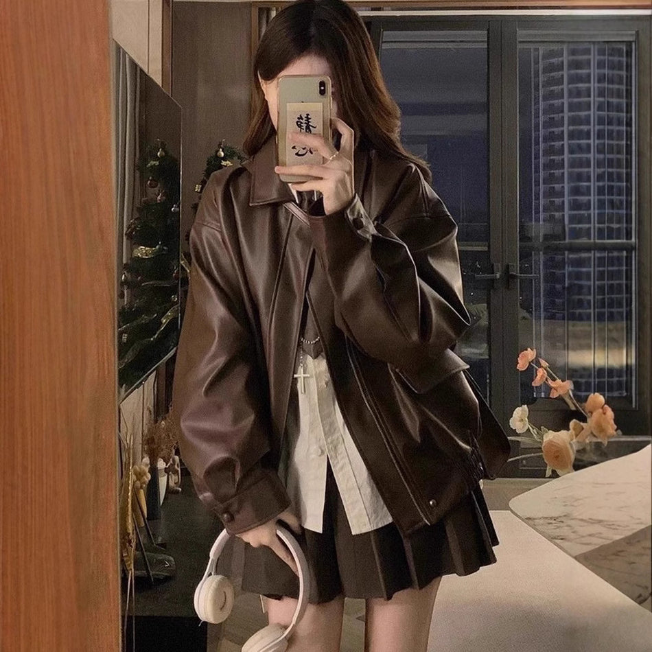 Women’s Short Leather Jacket Chic Autumn Coat