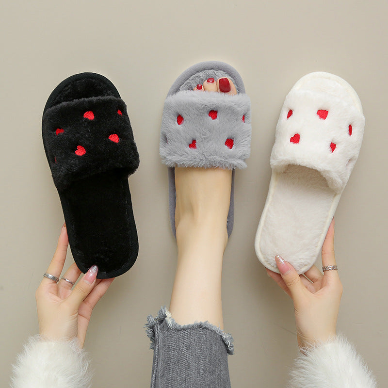 Heart-Shaped Plush Slippers