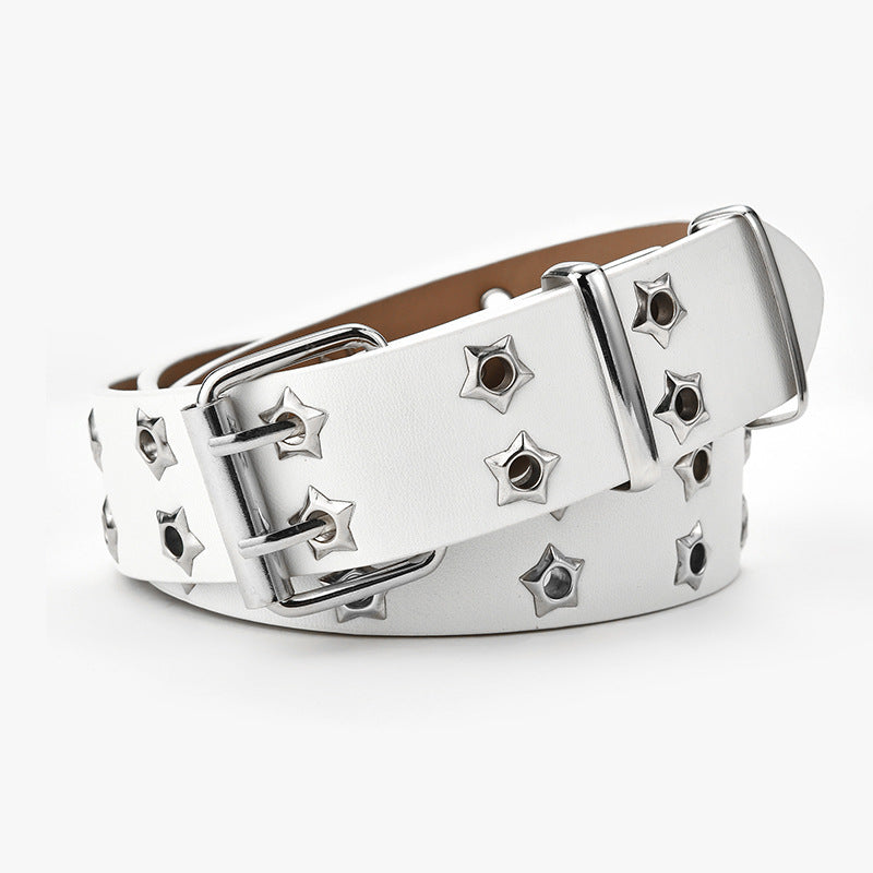 Korean Hollow Punk Belt – Double Row Star Buckle Design