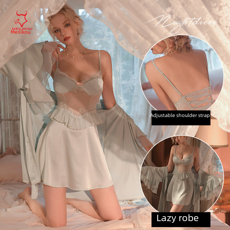 Midnight Angel Pajama Set – TikTok Hot Lace Sling Style