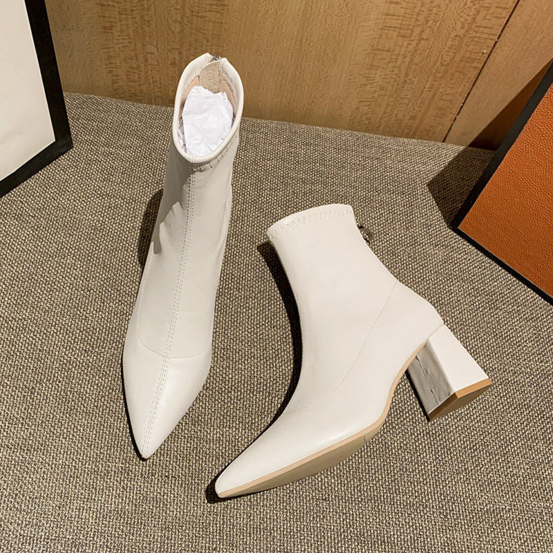 Women’s High-Heeled Ankle Boots Pointed Toe Zippe