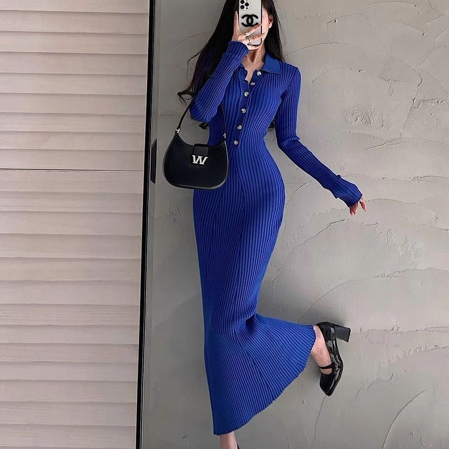 French Style Slim-Fit Knitted Sweater Dress for Women