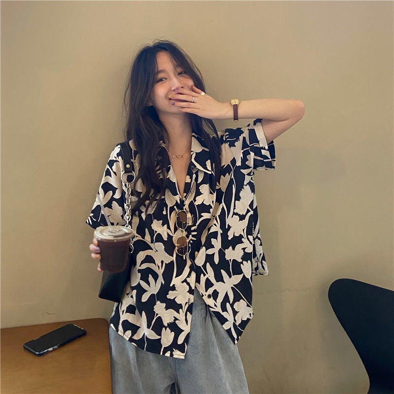 Women’s Retro Flower Shirt – Hong Kong Style Summer Top