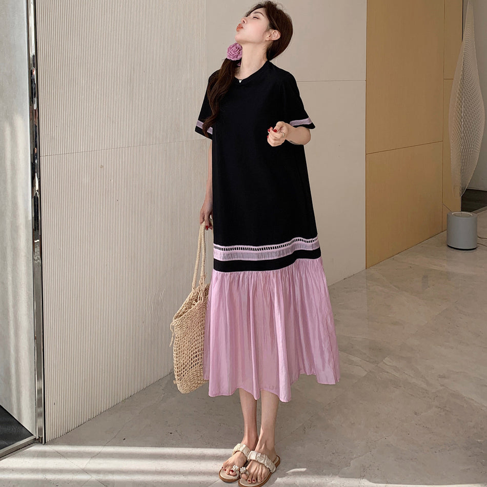 Plus Size Pleated Contrast Dress