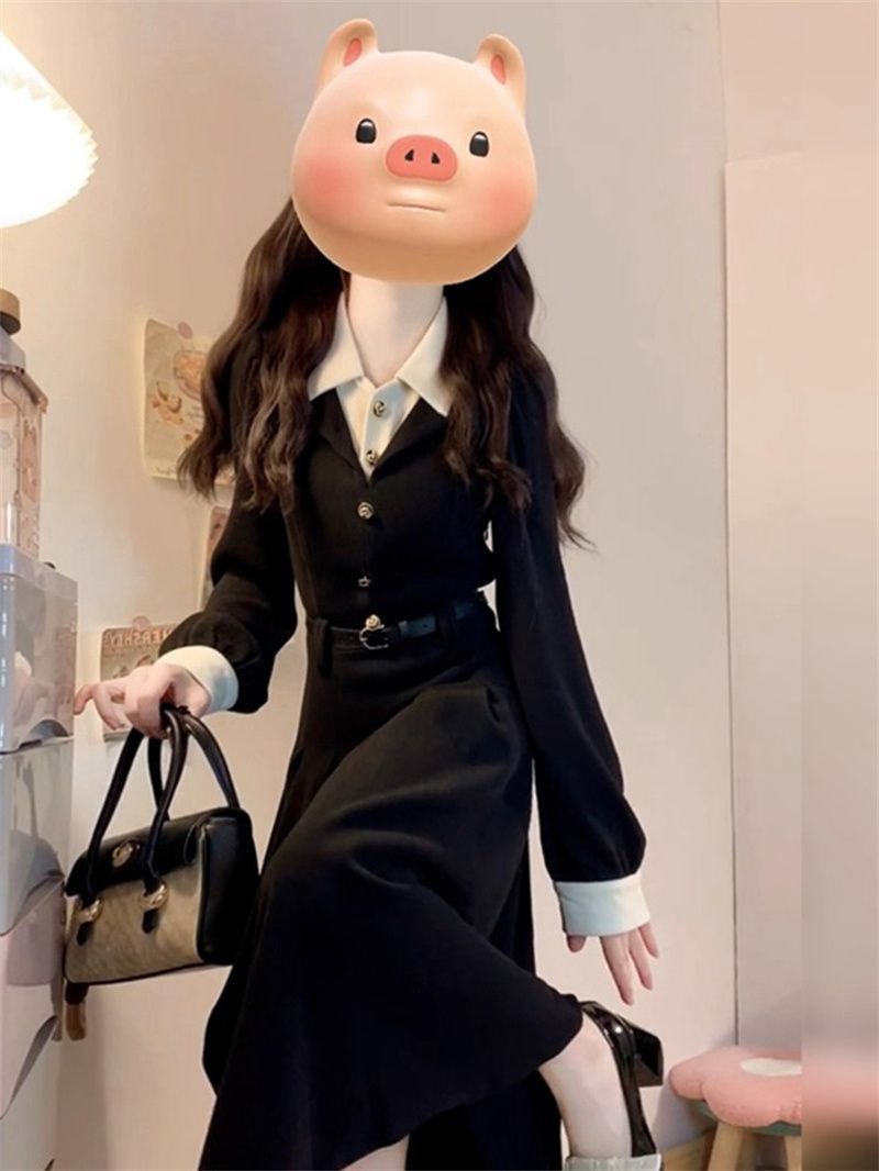 Black Fake Two-Piece Elegant Work Long Dress