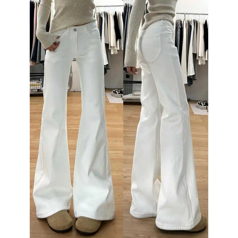 Women Retro White Flared Jeans American Style Loose Fit