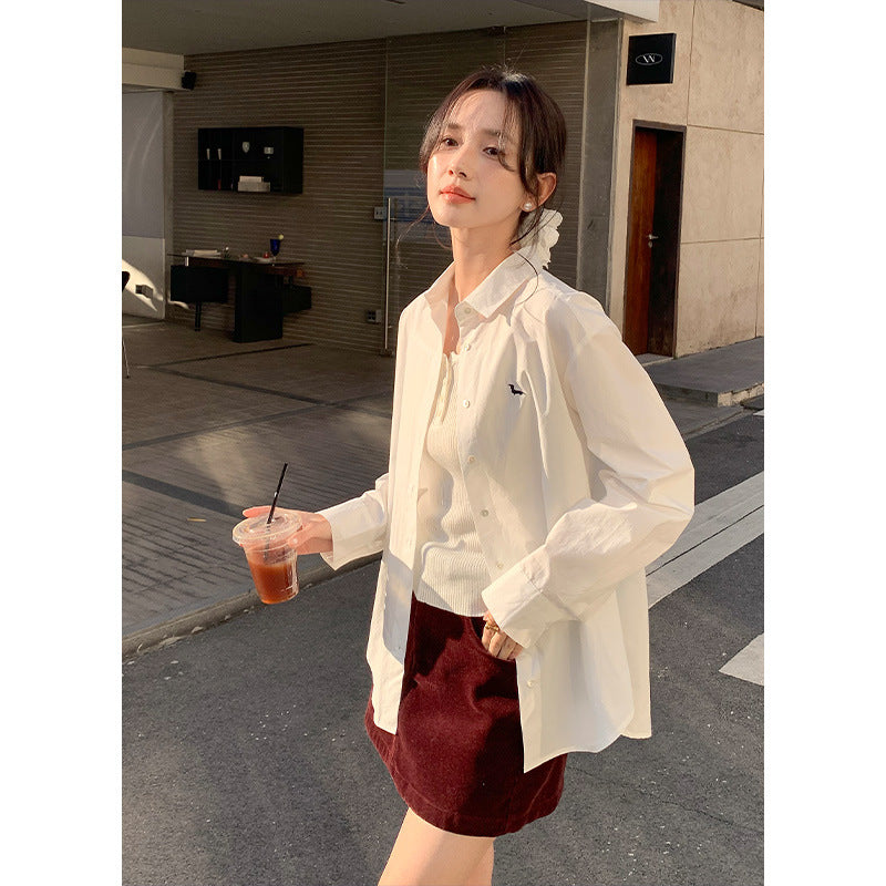 Yier White Cotton Shirt – Casual Korean Embroidered Top
