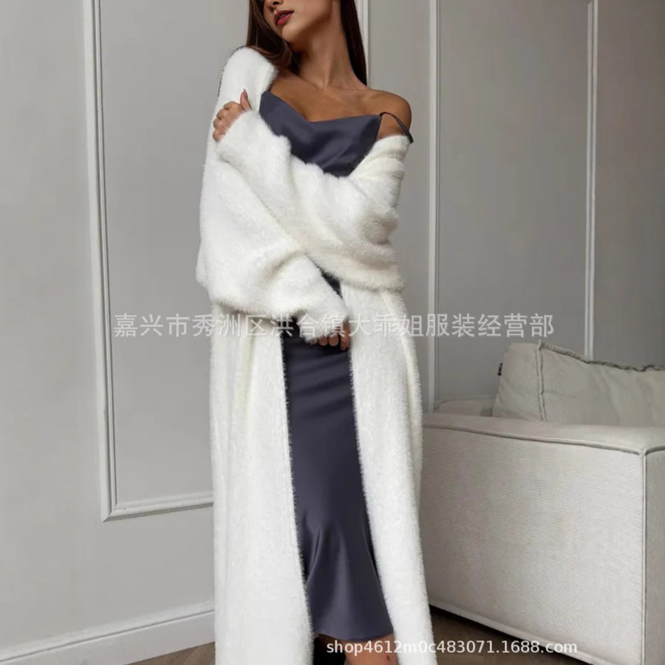 Women’s Plush Long Mink Velvet Cardigan Coat