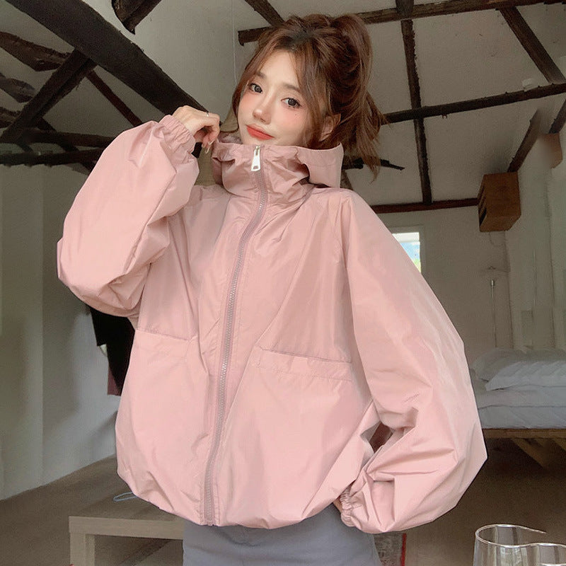 Hooded Zipper Solid Color Sports Jacket
