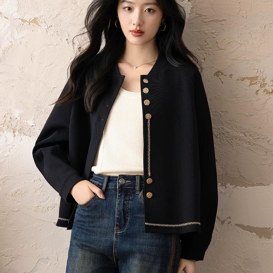 Black Chanel-Style Casual Coat Plus Size Women