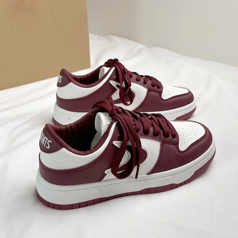 Waterproof Burgundy Low-Top Thick-Sole Sneakers