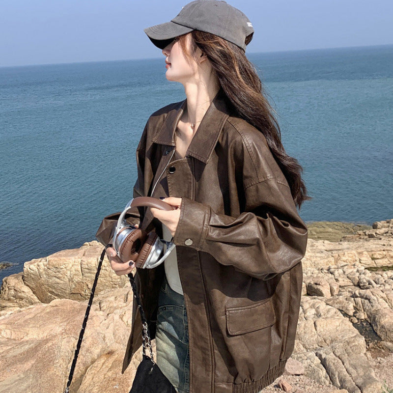 Women’s Maillard Vintage Korean Leather Jacket