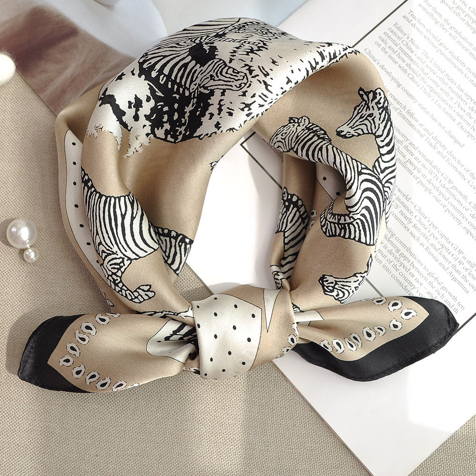 Hangzhou Mulberry Silk Zebra Scarf – Elegant Small Square Neck Scarf for Women