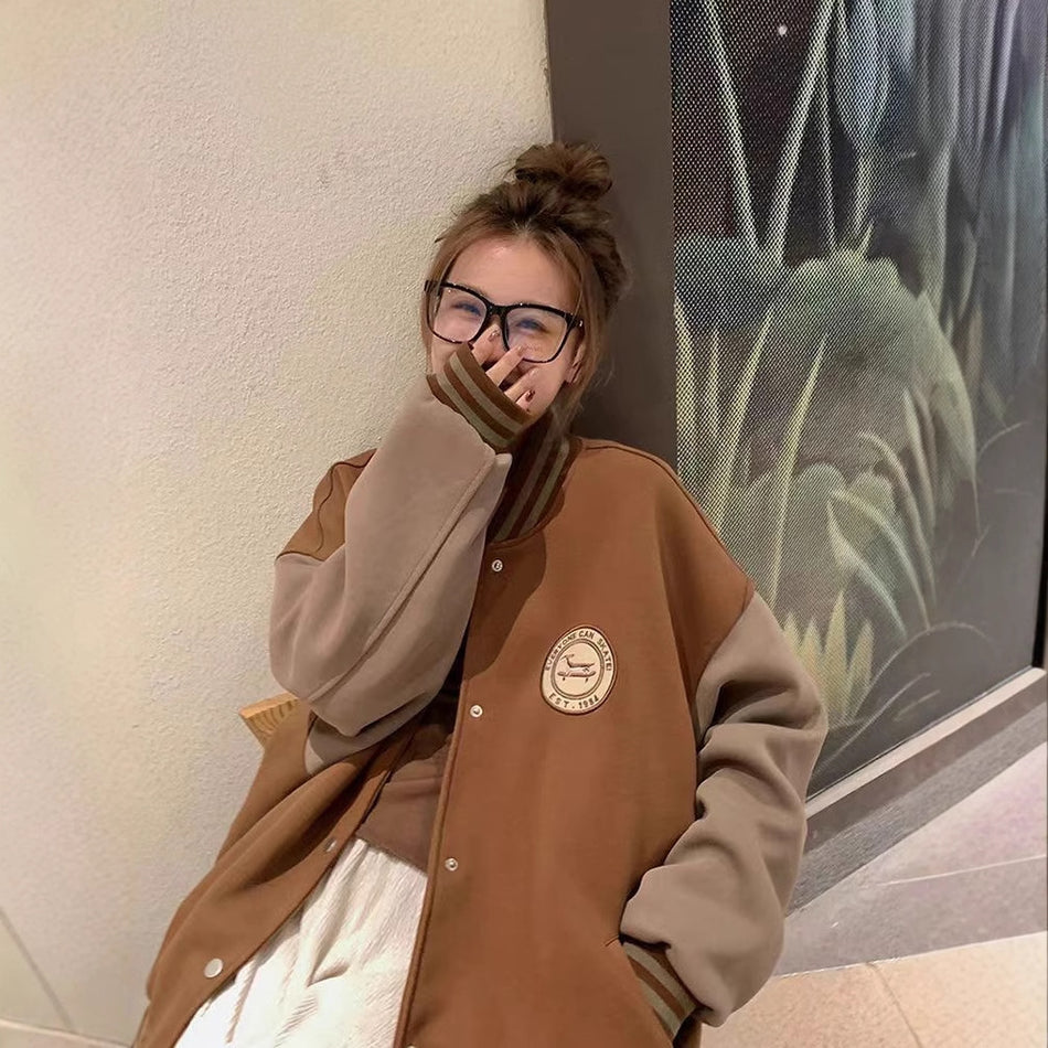 Vintage Loose Baseball Jacket for Girls