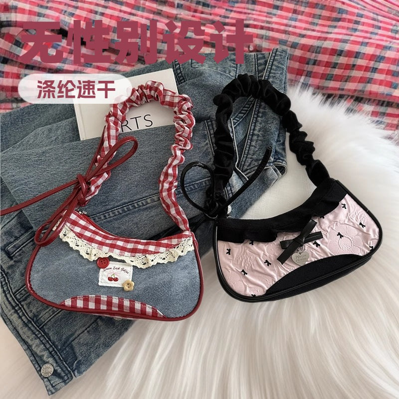 Contrast Color Plaid Underarm Shoulder Bag