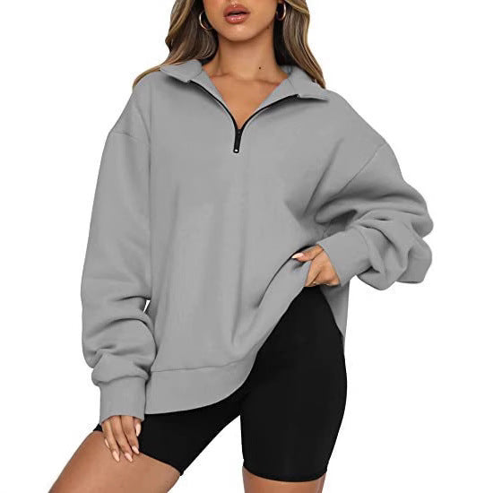Women’s Winter Fleece-Lined Sweater – Solid Color Loose Top