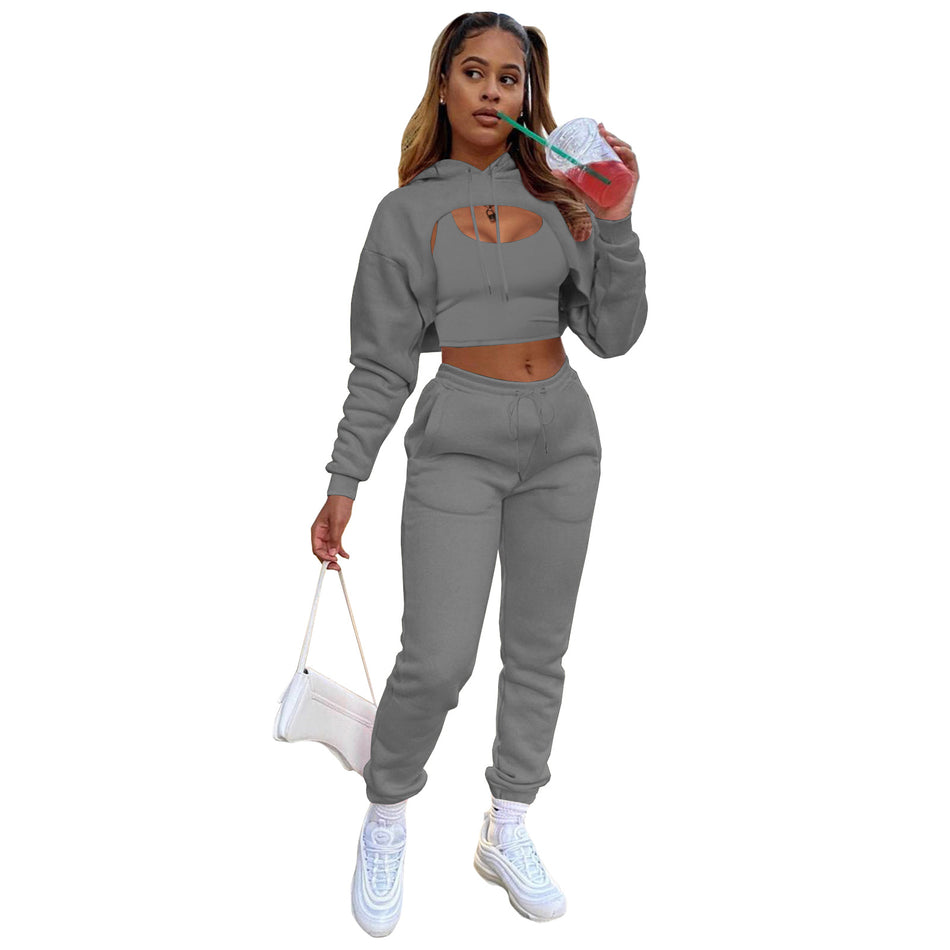 Women’s Velvet 3-Piece Tracksuit – Hoodie, Vest & Joggers Set