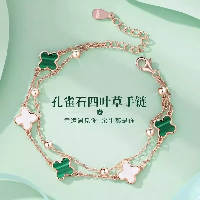 S925 Silver Four-Leaf Clover Bracelet Women’s Gift