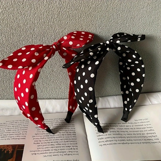Retro Bow Rabbit Ears Headband – Sweet Dot Fabric Hair Accessory