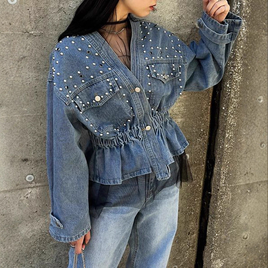 Diamond Beaded Loose Denim Jacket