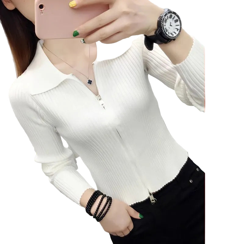 Women’s Tweed Style Knit Cardigan Jacket with Zipper