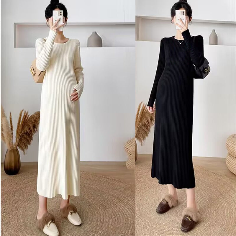 Loose Knitted Sweater Dress with Overcoat