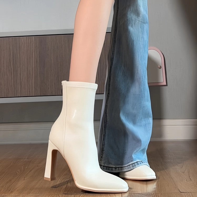 Women’s White High-Heel Ankle Boots