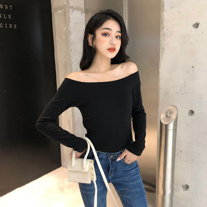 Slant Shoulder Top – Korean Style Clavicle Chic