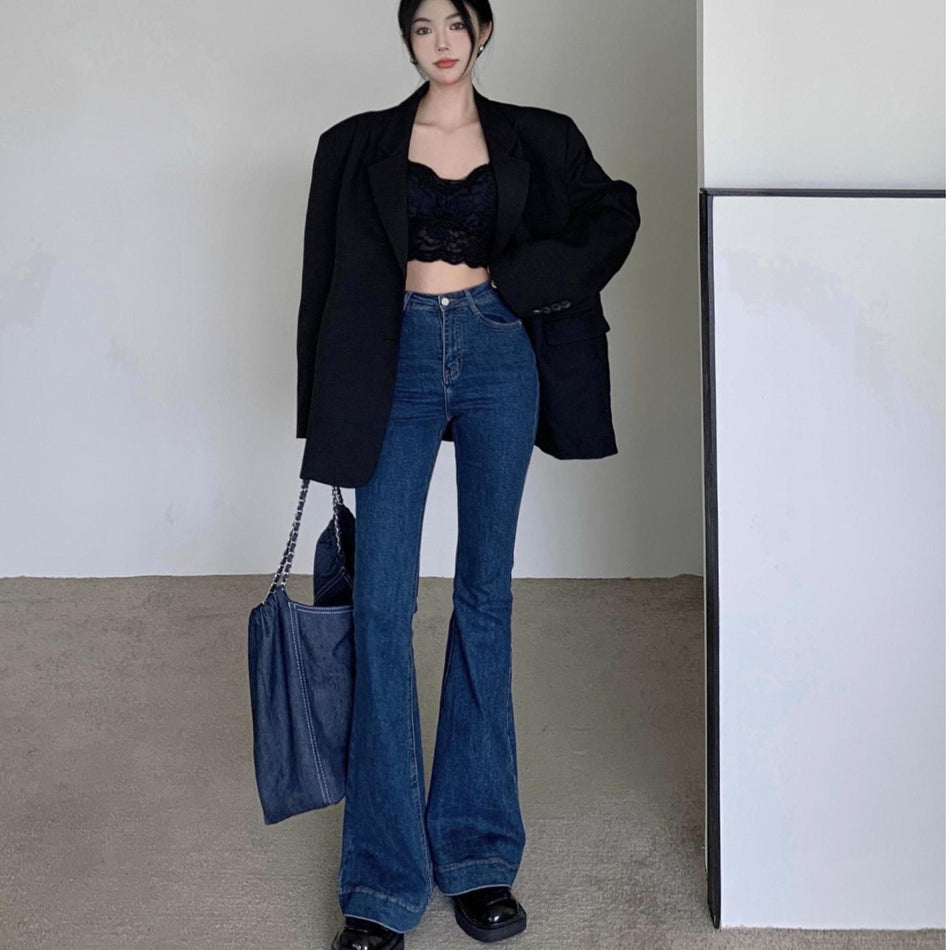 Women’s Dark Blue High-Waist Flared Jeans