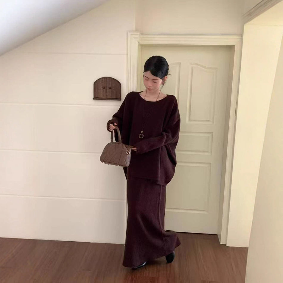 Women’s Knitted Sweater + Skirt Two-Piece Set