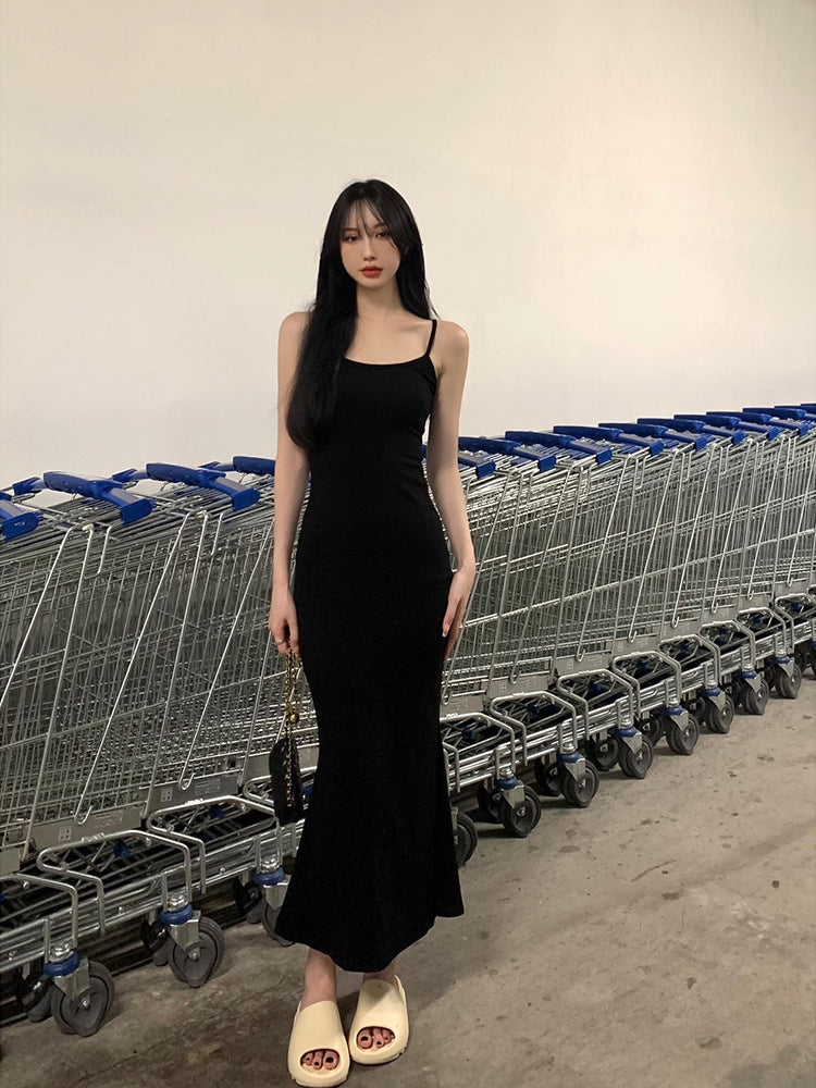Black Sling Fishtail Midi Dress for Women