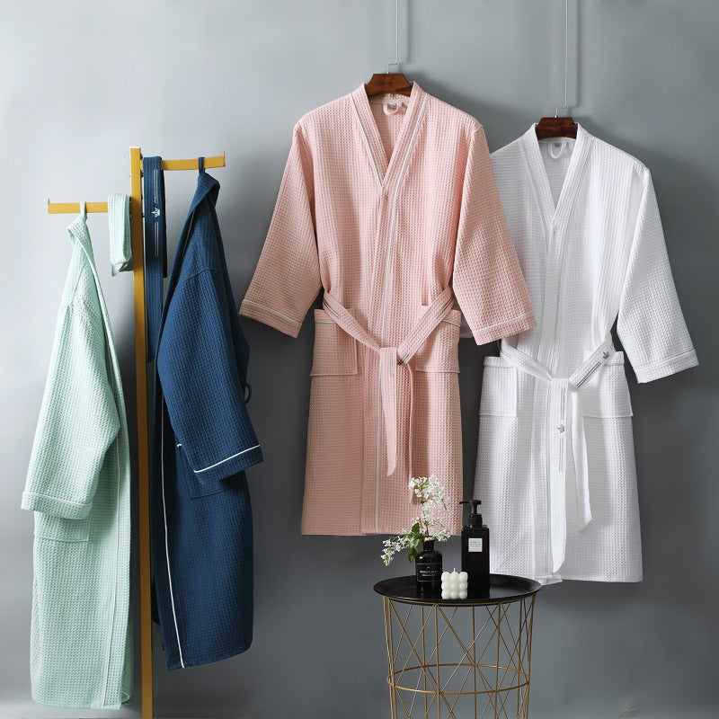Luxury Waffle Cotton Bathrobe – Hotel-Style for Couples