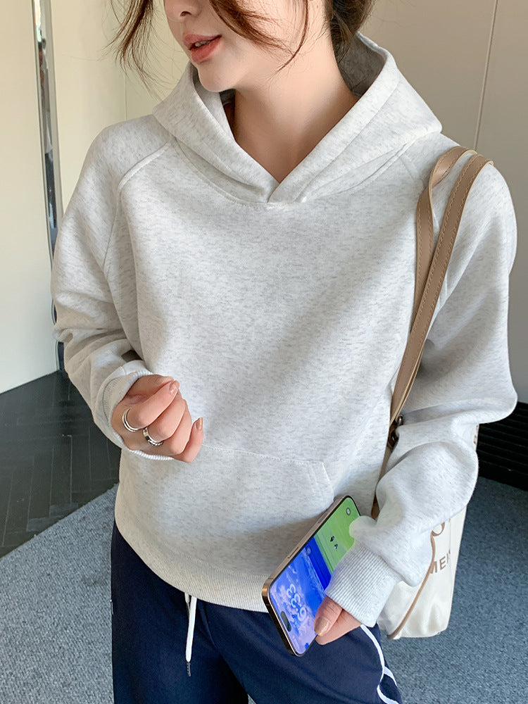 Women Pullover Hooded Sweatshirt Thickened Loose Casual Top