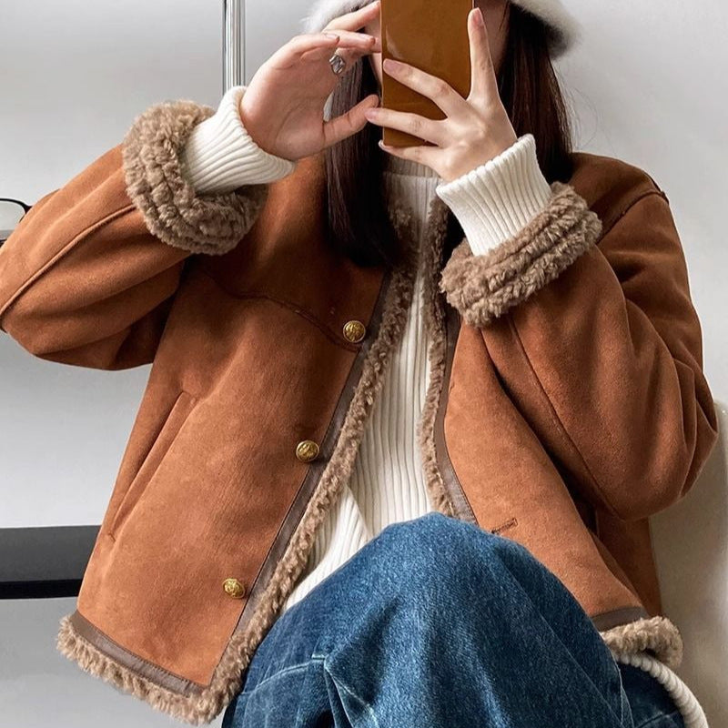 Chanel-Style Plush Short Fur Coat for Women