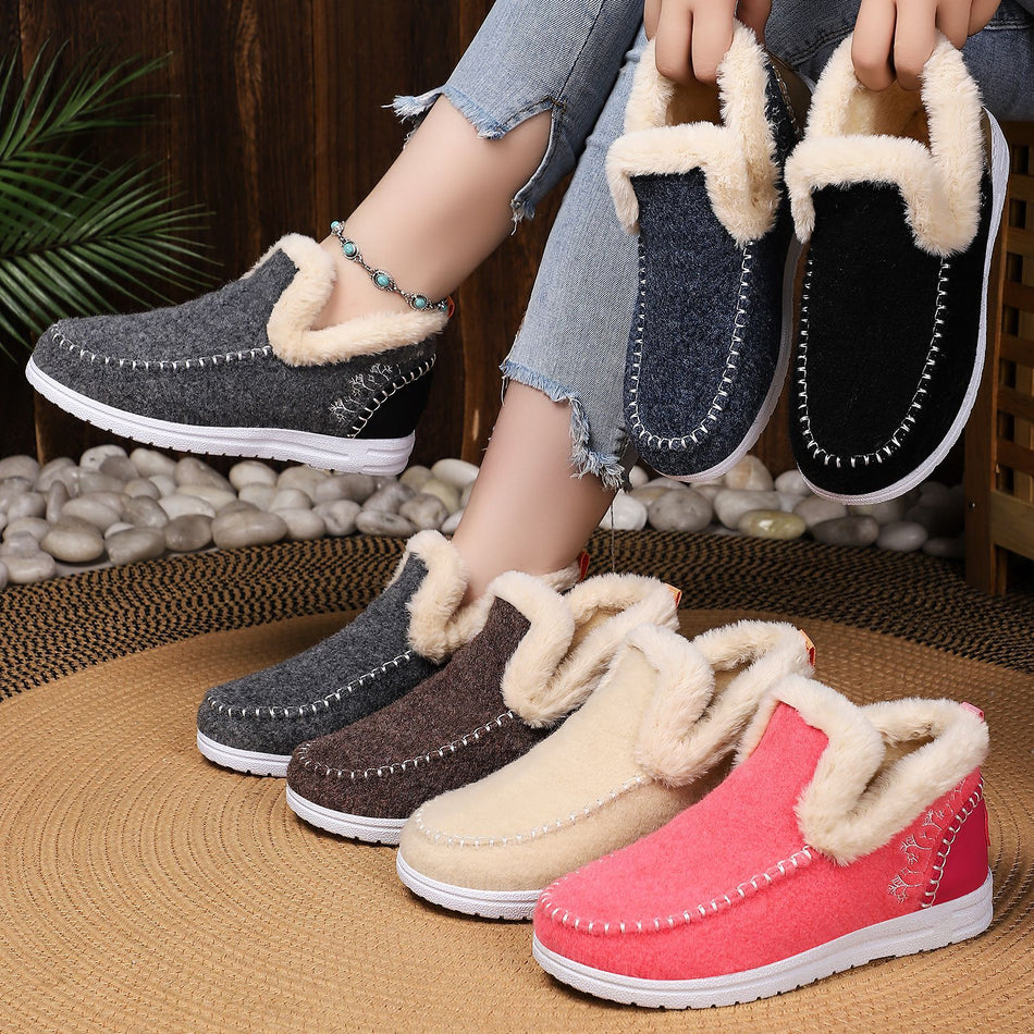 Women’s Fleece-Lined Winter Cotton Slip-On Boots