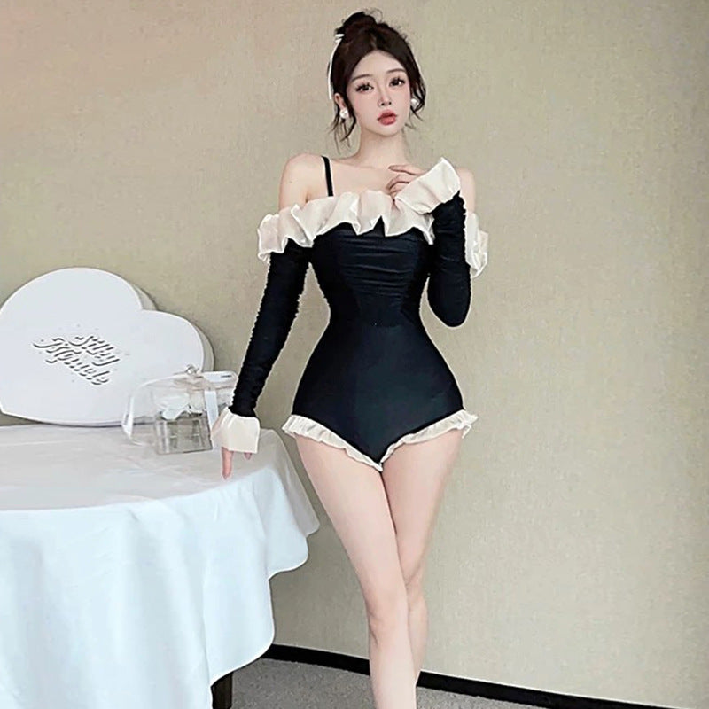 Off-Shoulder Lace One-Piece Swimsuit – Slimming & Stylish