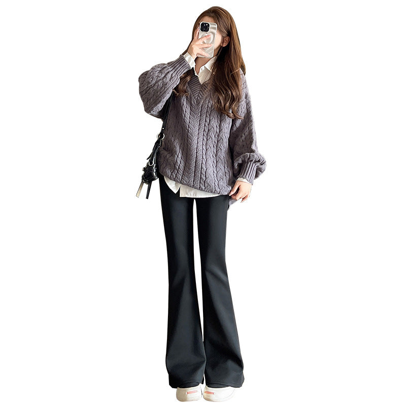 Black High Waist Flared Suit Pants Women