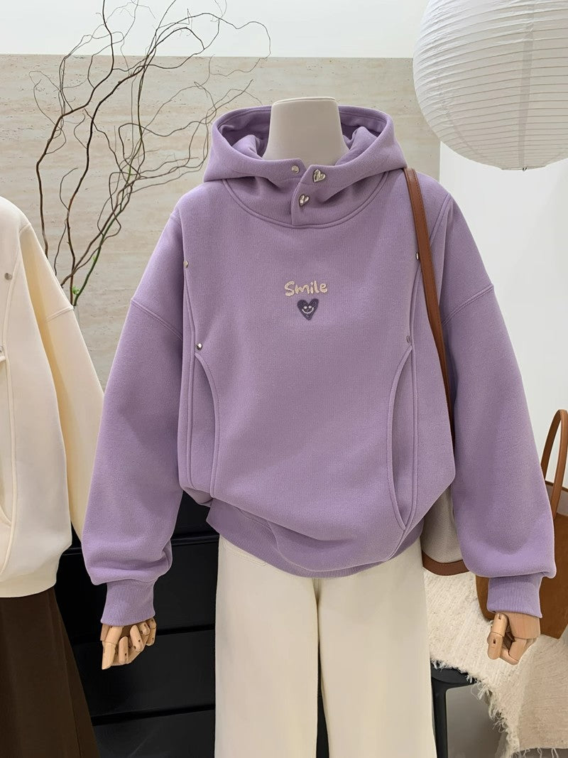 Women’s Trendy Heart Smiley Face Fleece Hoodie
