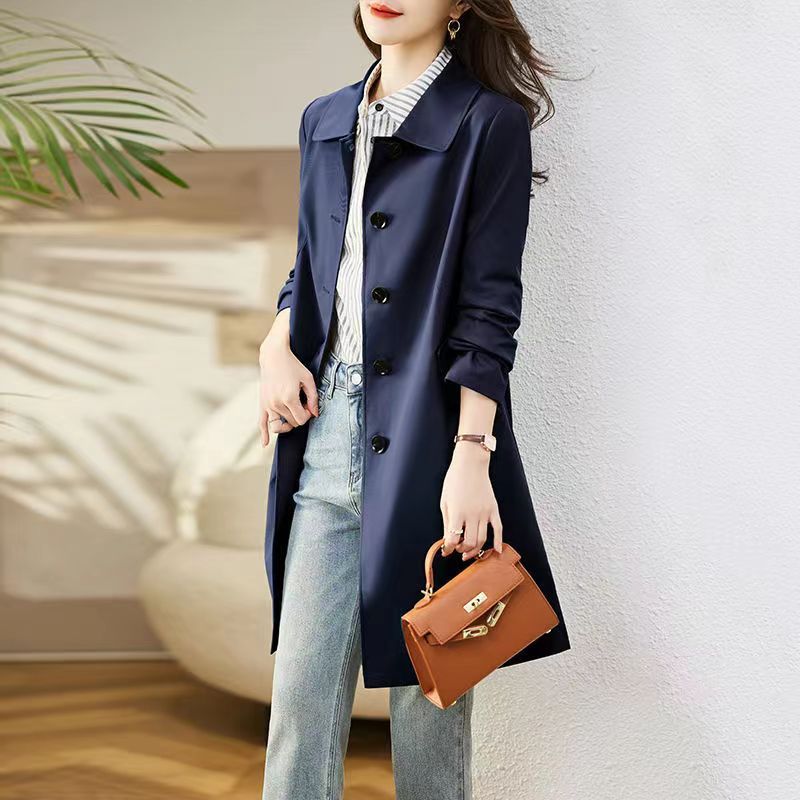 British Style Mid Length Women’s Windbreaker Slim Jacket