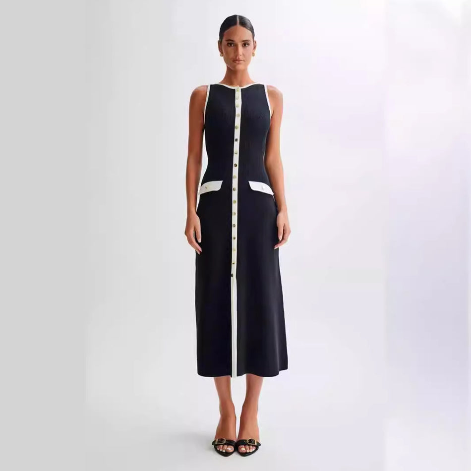 Elegant Black Sleeveless Wool Dress