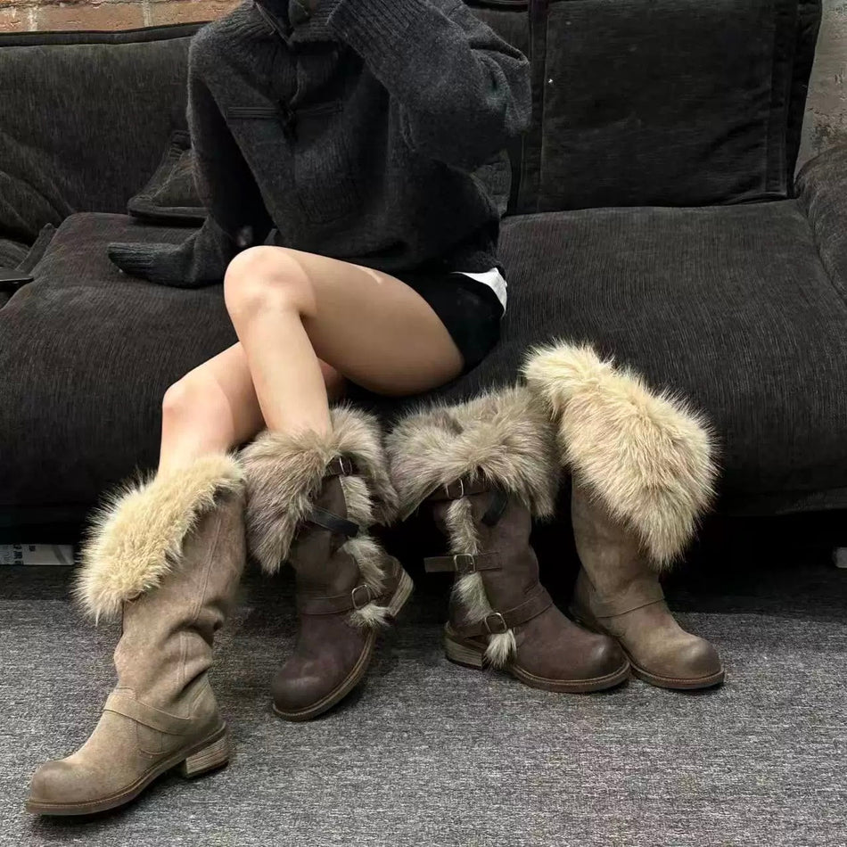 2025 High-Top Furry Snow Boots for Women – Warm Retro