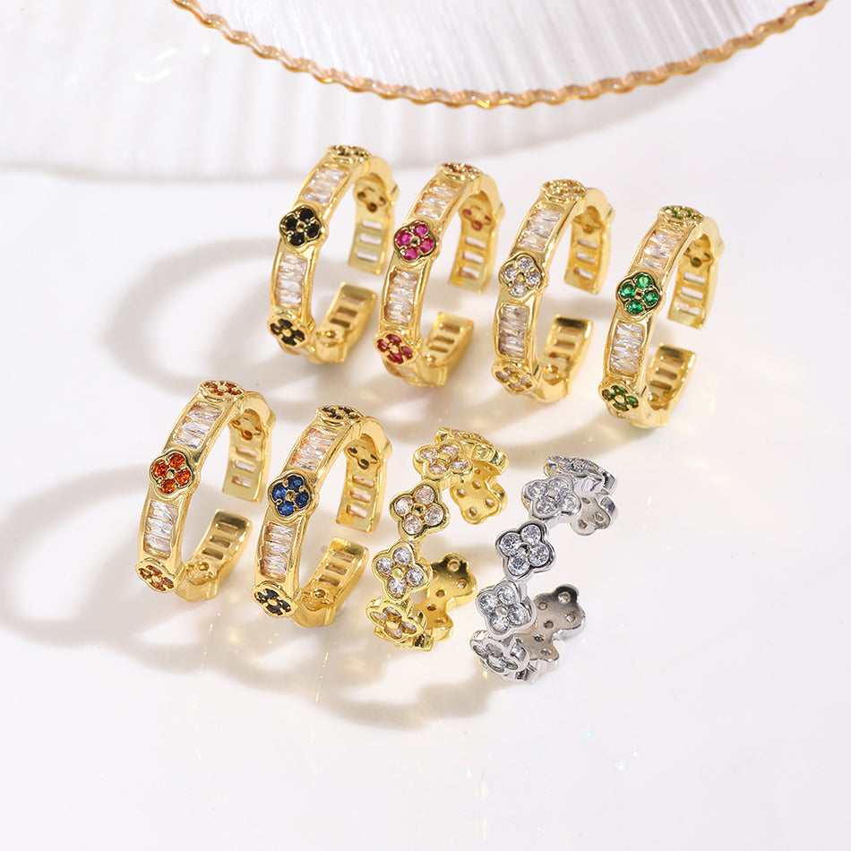 Four-Leaf Clover Colored Zircon Ring – Trendy Women’s Style