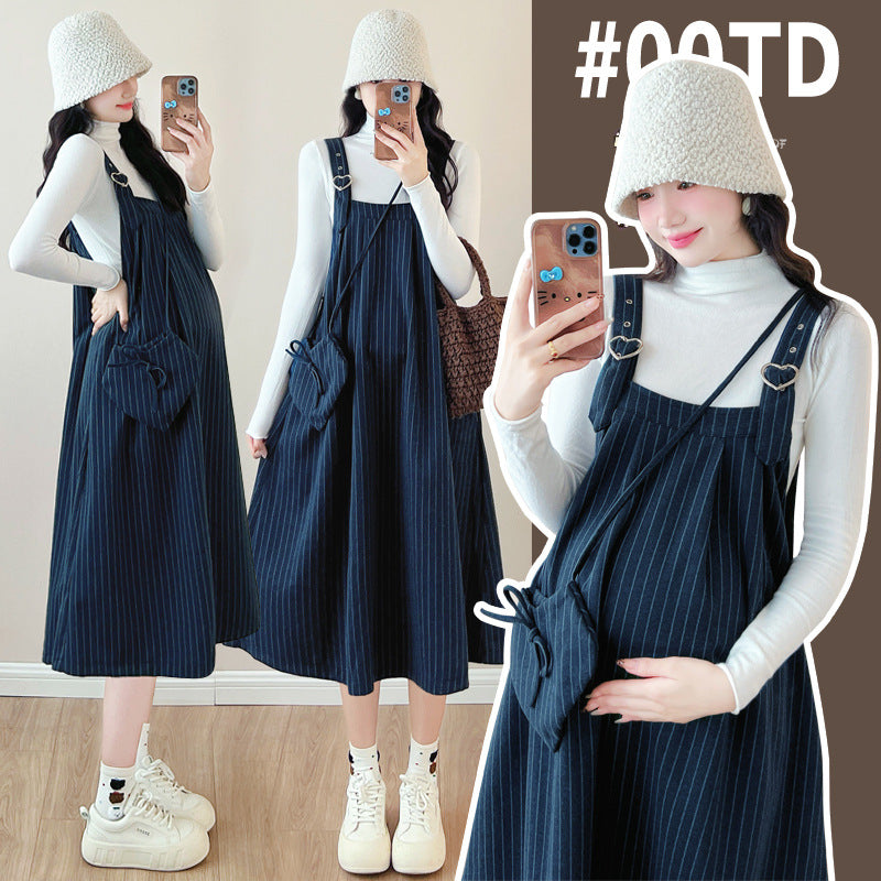 Woolen Strap Dress Two-Piece Set