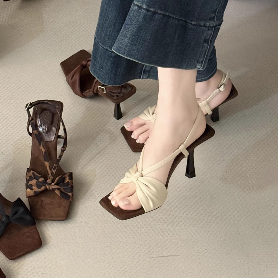 Leopard Print Bow Stiletto Sandals
