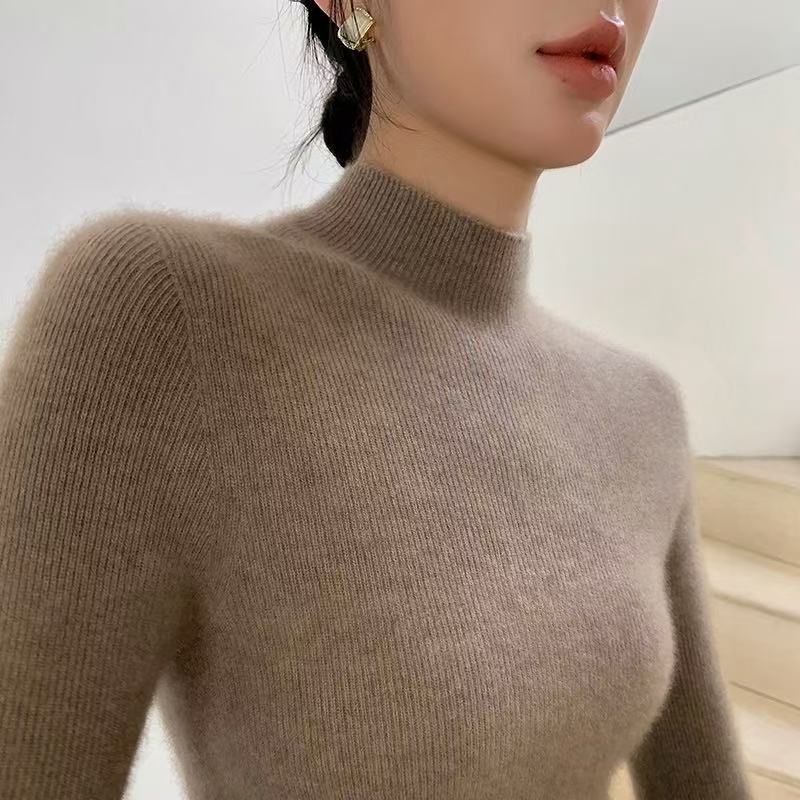 Women’s Slim Half-Turtleneck Wool Knit Sweater 2025